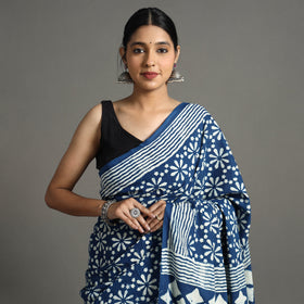  Pipad Hand Block Printed Cotton Saree 