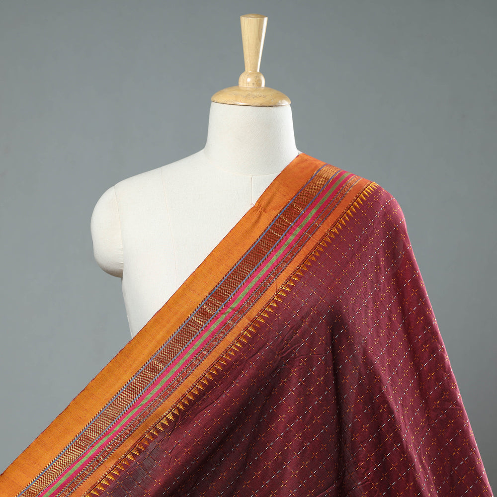 Maroon - Prewashed Dharwad Mercerised Cotton Zari Border Fabric 12