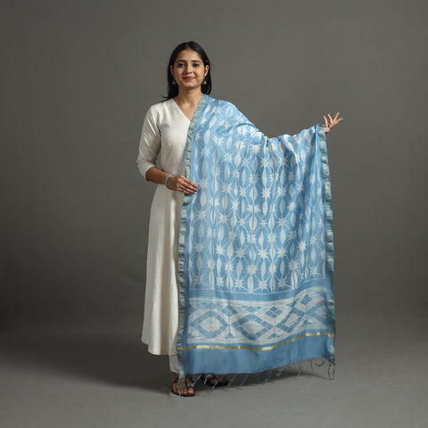 Blue - Tie & Dye Chanderi Silk Shibori Dupatta 74