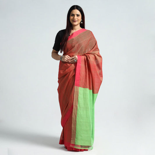 Red - Traditional Challapalli Plain Handloom Cotton Saree