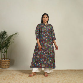 Buy Brown Printed Cotton A-Line Kalamkari Kurta