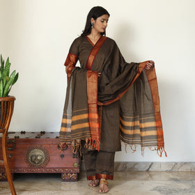Brown - Dharwad Cotton Kurta with Palazzo & Dupatta Set 15