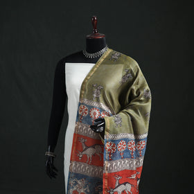 Multicolor - Mata Ni Pachedi Handpainted Natural Dyed Chanderi Silk Handloom Dupatta 05