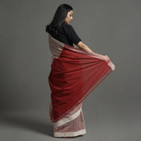 Maroon - Pure Handloom Natural Dyed Missing Plain Cotton Saree 10