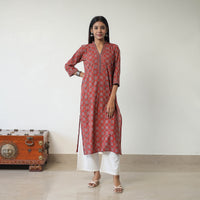 Red - Block Printed Cotton Straight Ajrakh Kurta 23