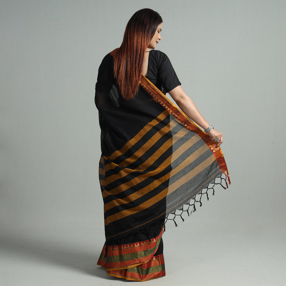 Black - Dharwad Cotton Saree with Zari Border 32