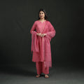 Plain Slub Cotton Hand Embroidered Suit Set with Dupatta for women 03