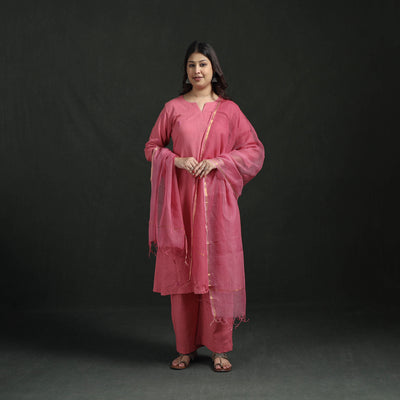 Plain Slub Cotton Hand Embroidered Suit Set with Dupatta for women 03