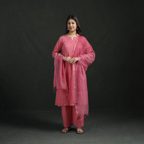Plain Slub Cotton Hand Embroidered Suit Set with Dupatta for women 03