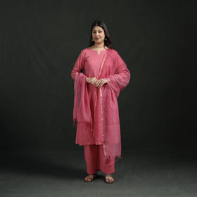 Plain Slub Cotton Hand Embroidered Suit Set with Dupatta for women 03