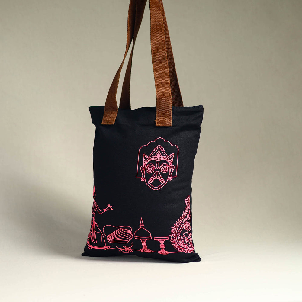 Black - Assam's Popular Symbols Cotton Canvas Tote Bag