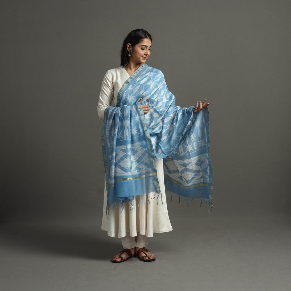 Blue - Tie & Dye Chanderi Silk Shibori Dupatta 74