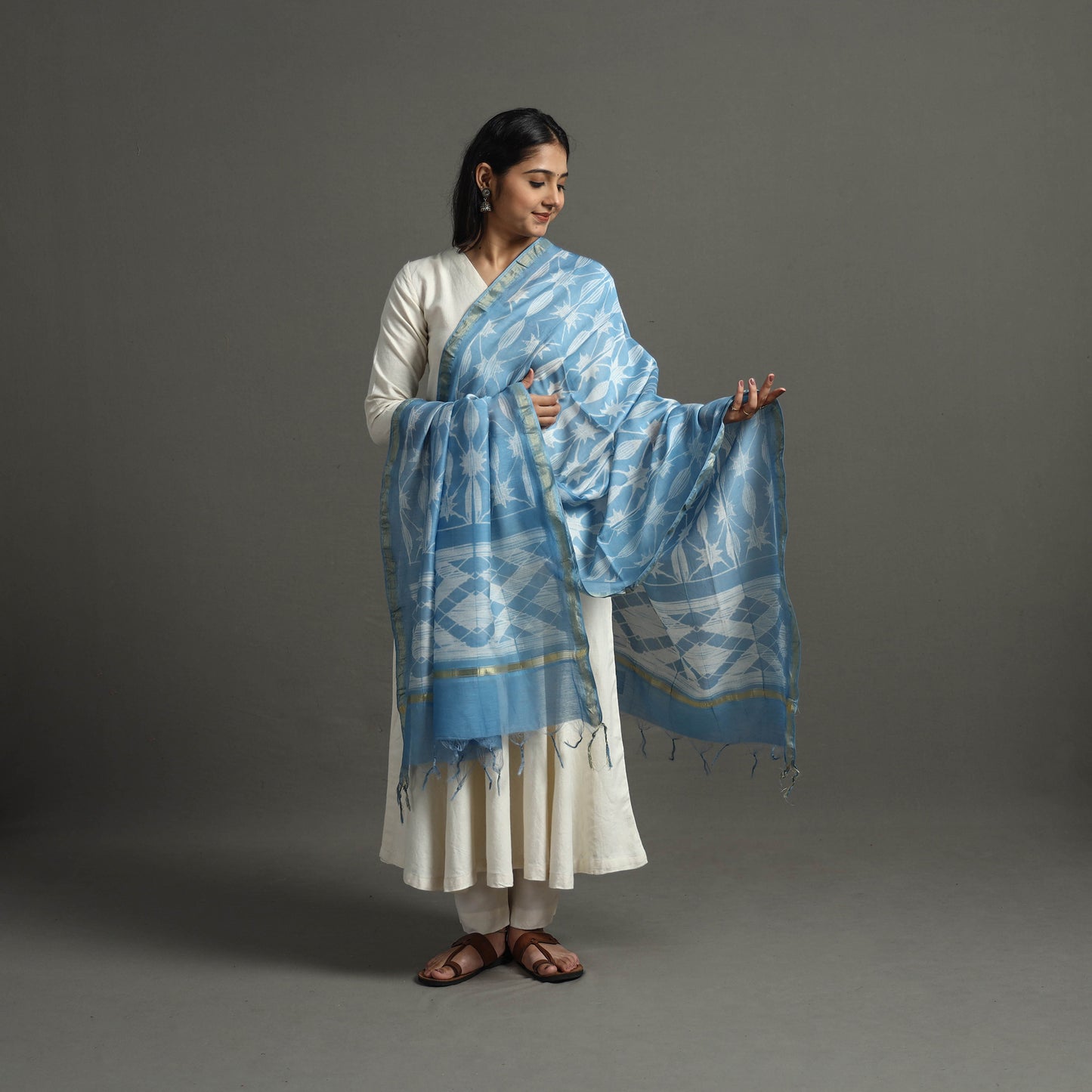 Blue - Tie & Dye Chanderi Silk Shibori Dupatta 74