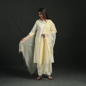 Plain Slub Cotton Hand Embroidered Suit Set with Dupatta for women 12