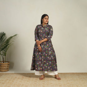 Buy Brown Printed Cotton A-Line Kalamkari Kurta