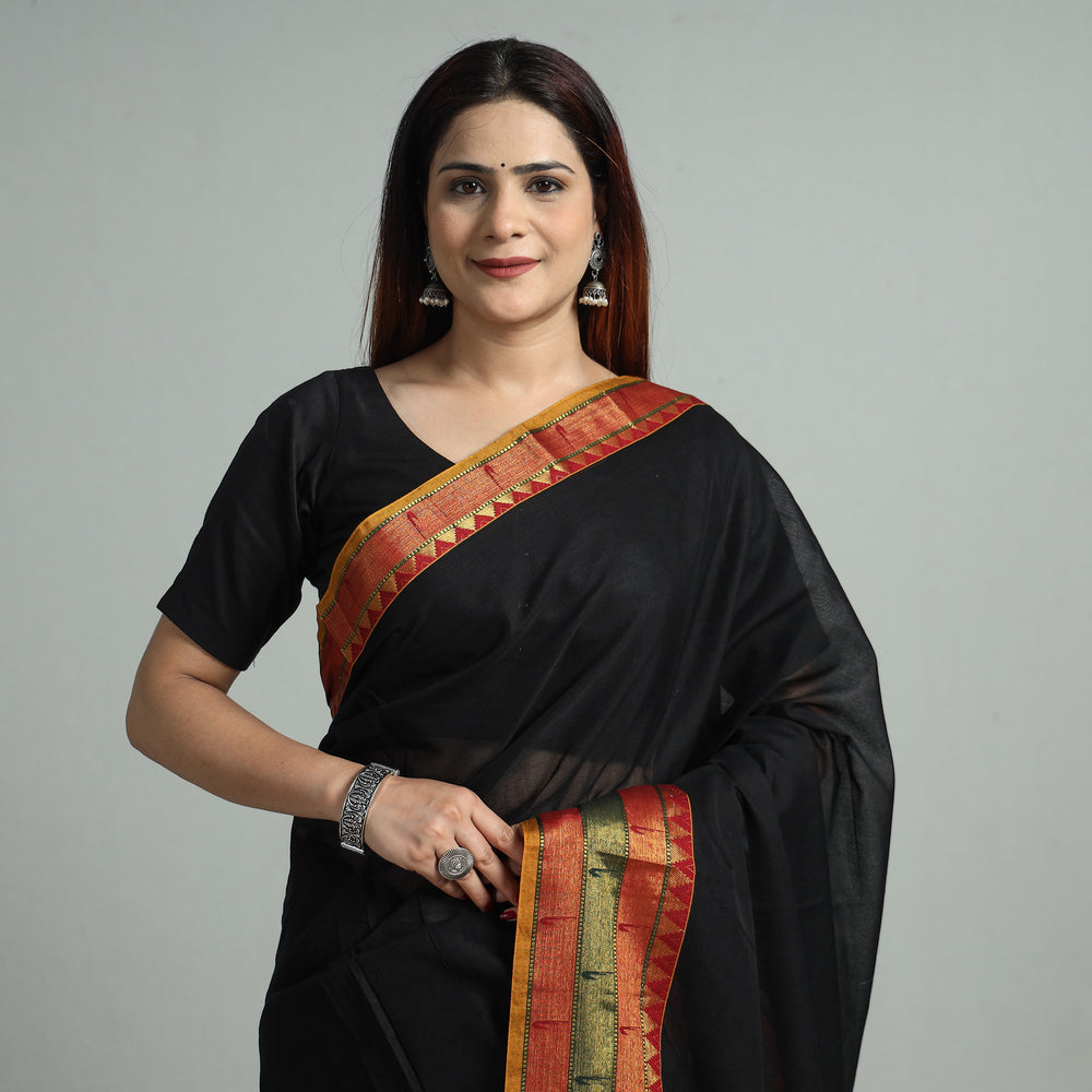 Black - Dharwad Cotton Saree with Zari Border 32