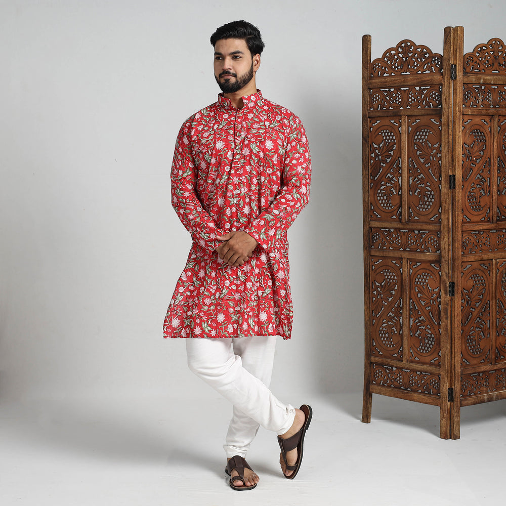 Block Print Cotton Sanganeri Kurta for Men (Long) 12