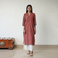 Red - Block Printed Cotton Straight Ajrakh Kurta 23