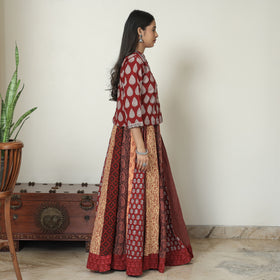  Bagh Block Printed Patchwork Cotton Long Skirt 