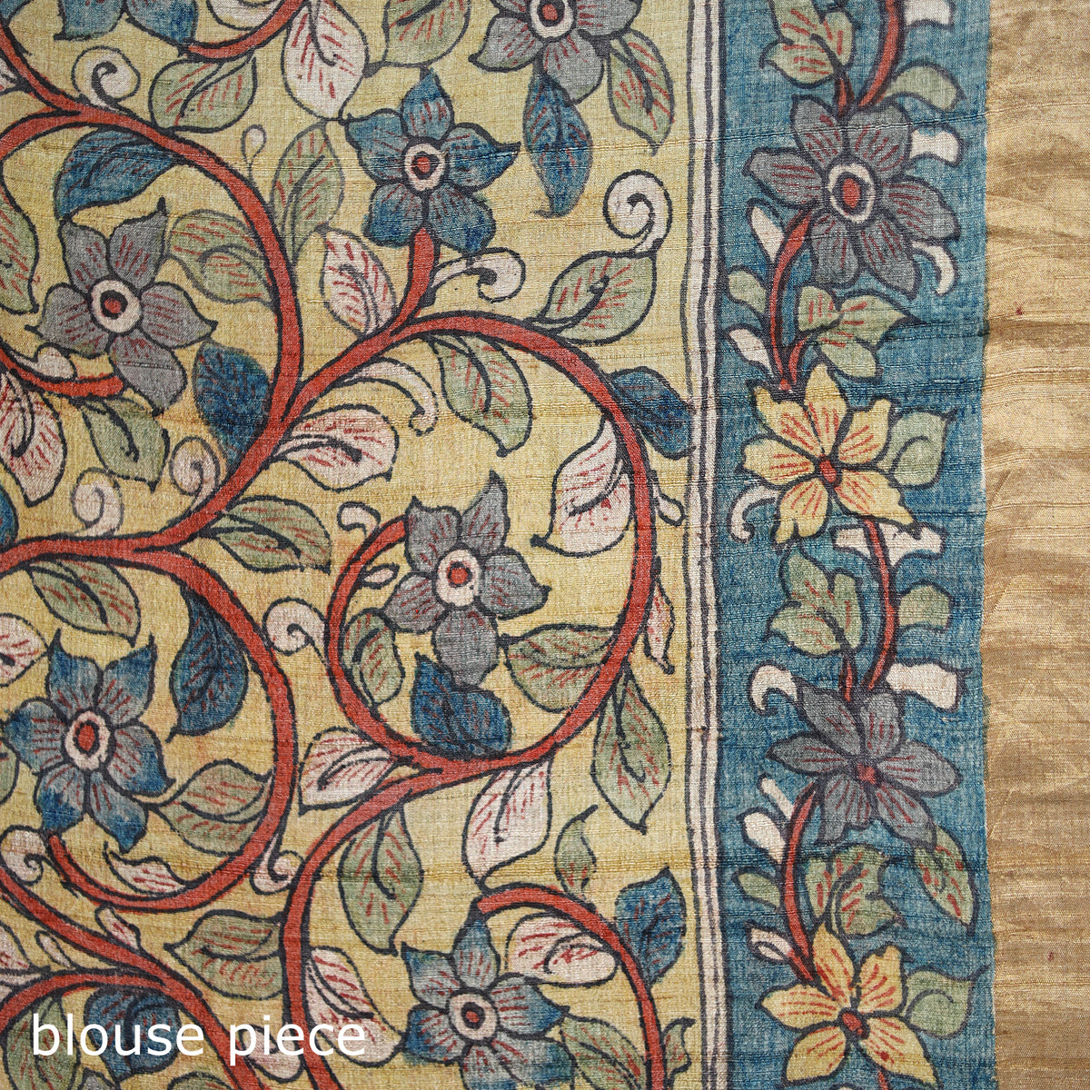 Pure Handloom Desi Tussar Silk Handpainted Srikalahasti Pen Kalamkari Saree with Zari Border 11