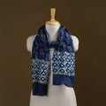Blue - Pipad Hand Block Print Natural Dyed Chanderi Silk Handloom Stole 34