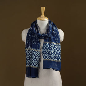 Blue - Pipad Hand Block Print Natural Dyed Chanderi Silk Handloom Stole 34