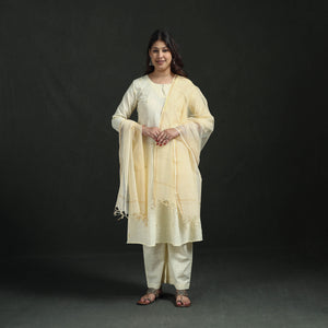 Plain Slub Cotton Hand Embroidered Suit Set with Dupatta for women 12