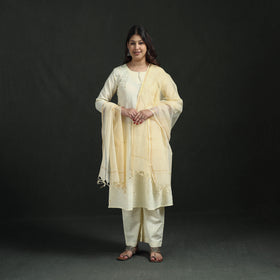 Plain Slub Cotton Hand Embroidered Suit Set with Dupatta for women 12
