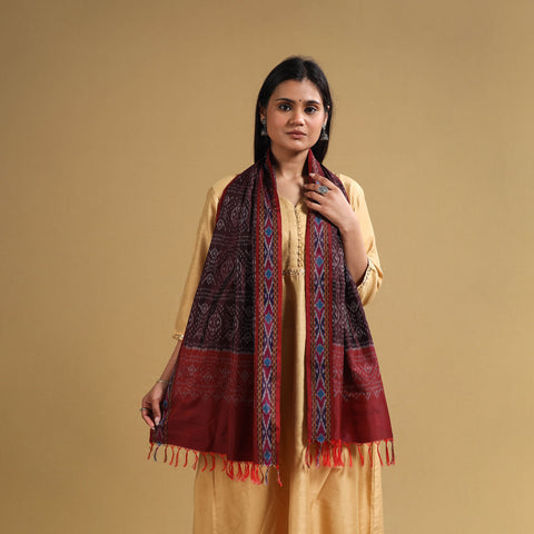 Maroon - Handloom Mulberry Silk Pochampally Ikat Stole 03