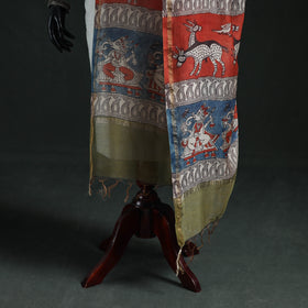Multicolor - Mata Ni Pachedi Handpainted Natural Dyed Chanderi Silk Handloom Dupatta 05