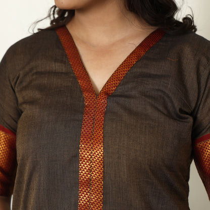 Brown - Dharwad Cotton Kurta with Palazzo & Dupatta Set 15