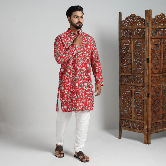 Block Print Cotton Sanganeri Kurta for Men (Long) 12