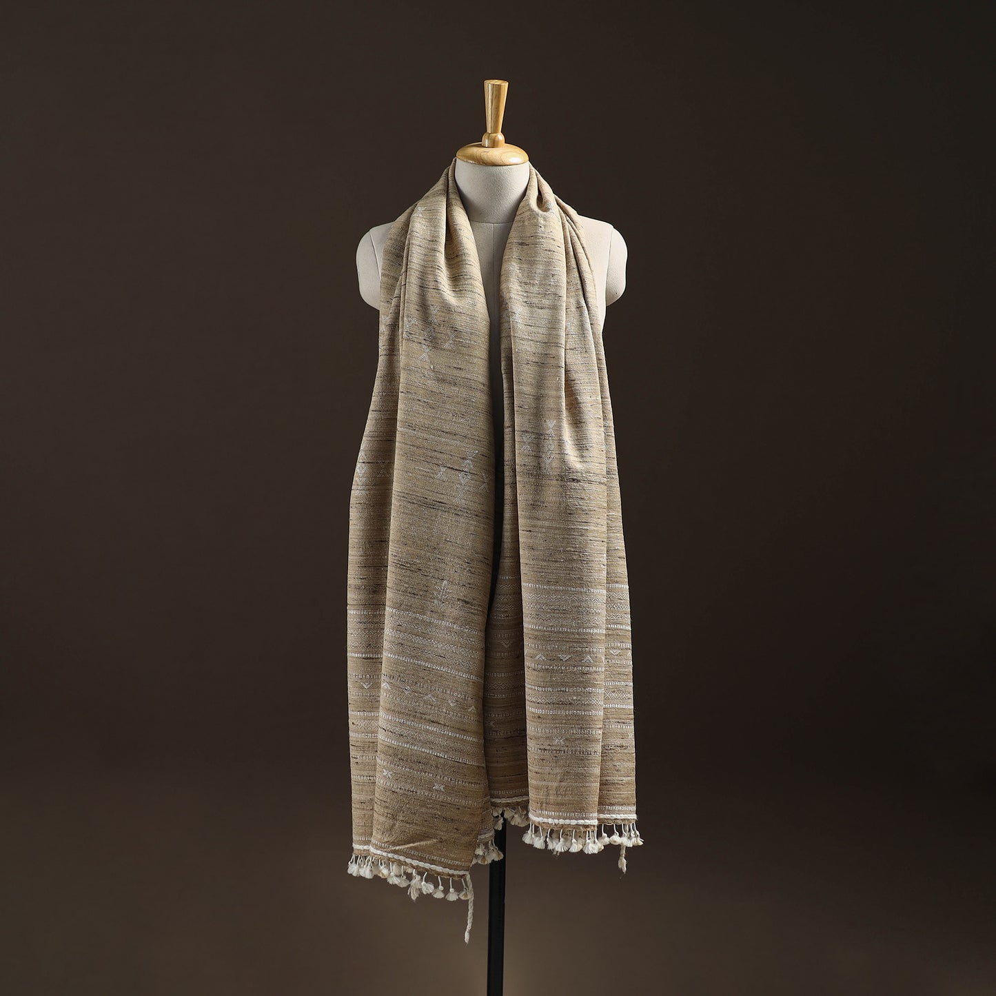 Kutch Bhujodi Handspun Handwoven Merino Wool x Katia Silk Chomuk Buta Shawl 01