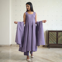 Shuchi Light Purple Cotton Flared Kurta with Palazzo & Dupatta Set