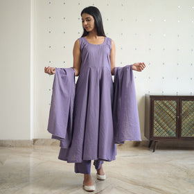 Buy Shuchi Light Purple Cotton Flared Kurta with Palazzo & Dupatta Set Online at iTokri.com