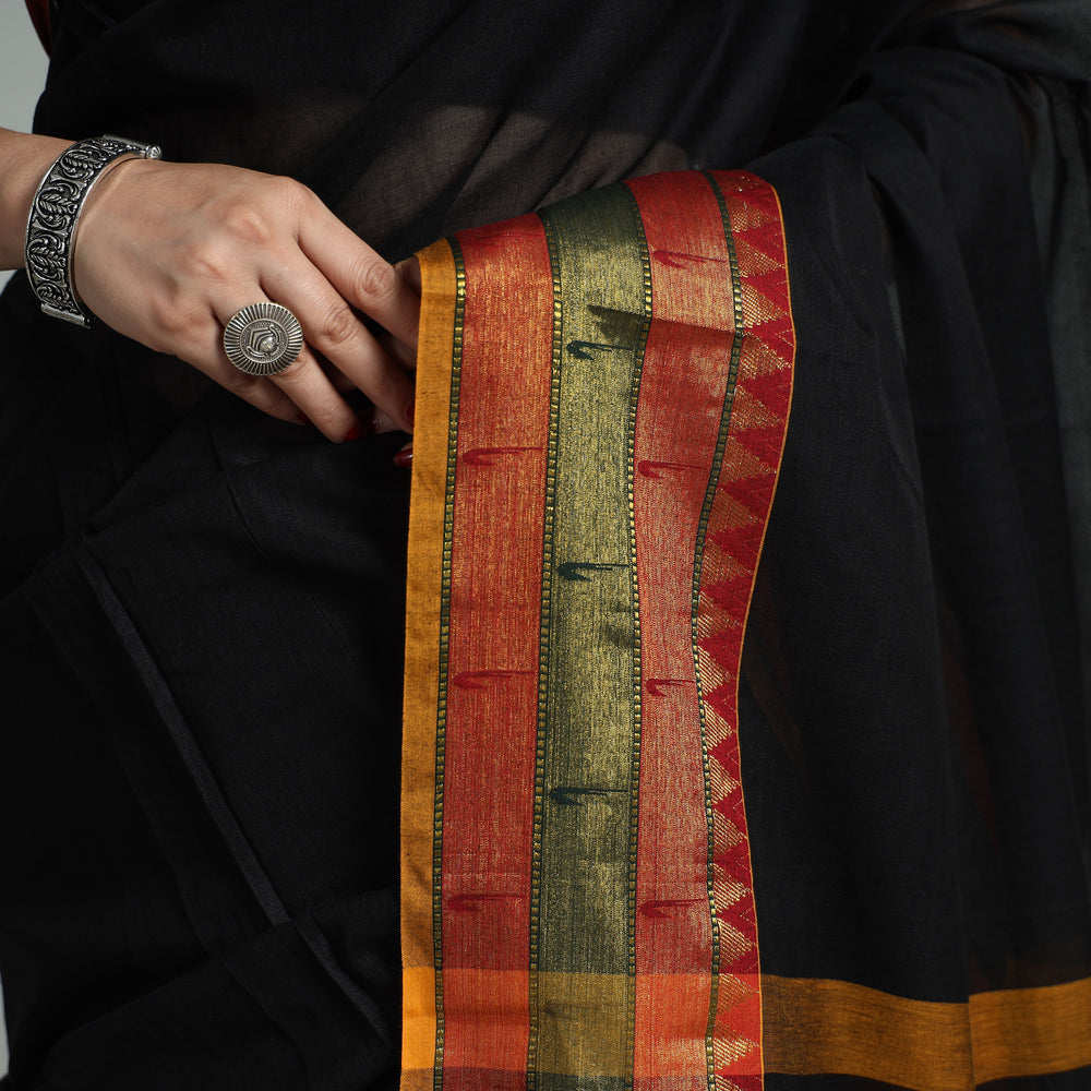 Black - Dharwad Cotton Saree with Zari Border 32