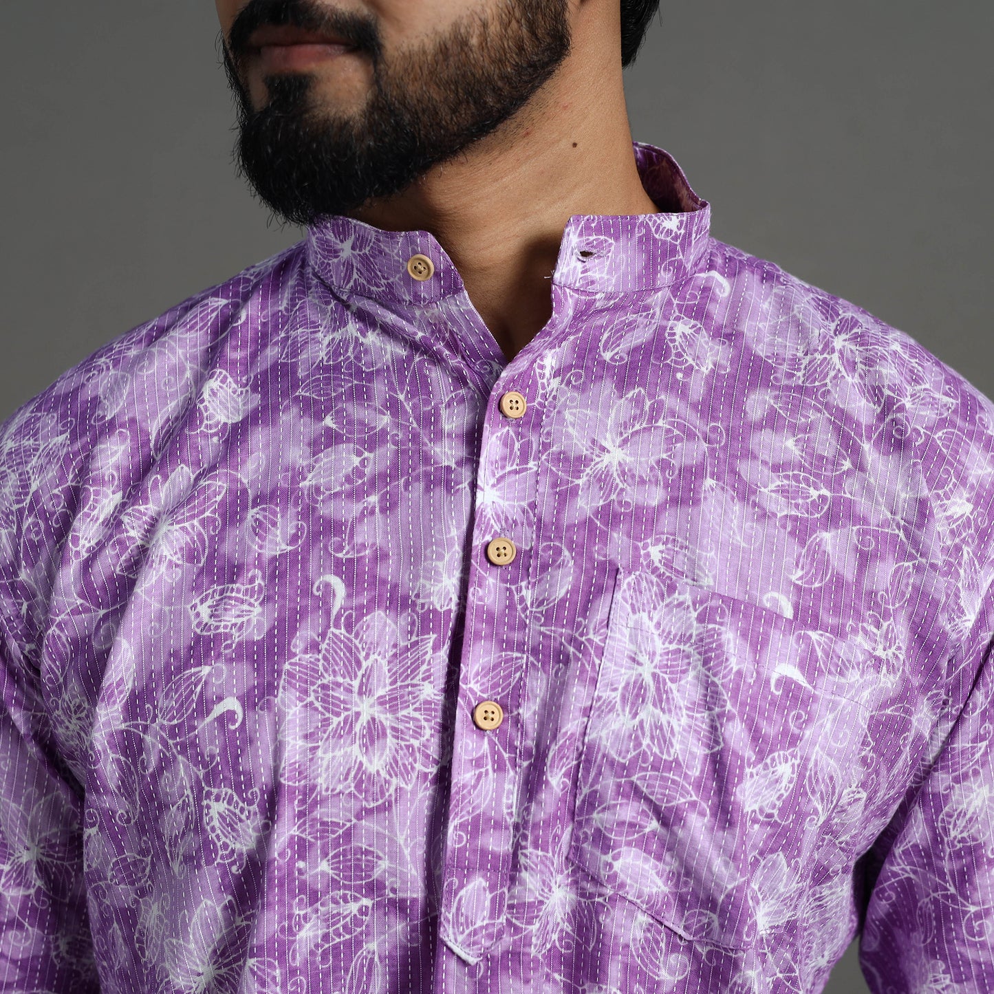 Kantha Stitch Cotton Short Sanganeri Kurta for Men 07