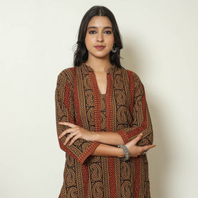 Brown - Bagh Block Printed Cotton Kurta with Palazzo & Dupatta Set 07