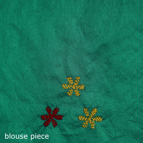Green - Bengal Nakshi Kantha Hand Embroidered Silk Saree 55