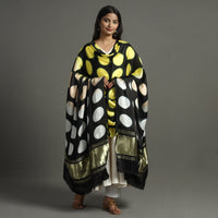 Yellow - Shibori Clamp Dyed Modal Silk Dupatta with Zari Border 07