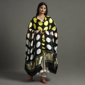 Yellow - shibori clamp dyed modal silk dupatta with zari