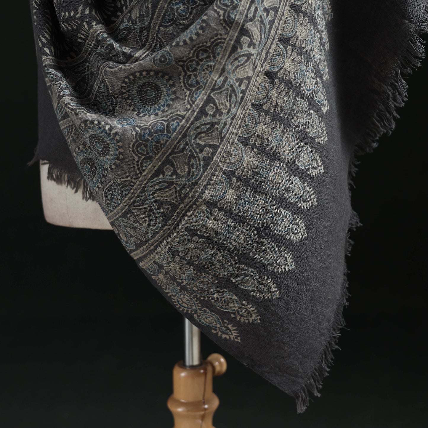 Ajrakh Hand Block Print Natural Dyed Handwoven Acrylic Wool Shawl 10