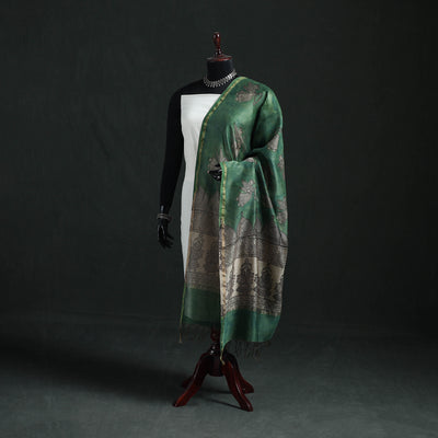 Green - Mata Ni Pachedi Handpainted Natural Dyed Chanderi Silk Handloom Dupatta 06