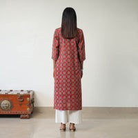 Red - Block Printed Cotton Straight Ajrakh Kurta 23