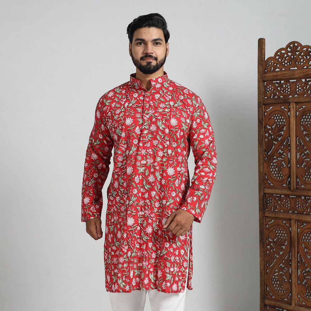 Block Print Cotton Sanganeri Kurta for Men (Long) 12