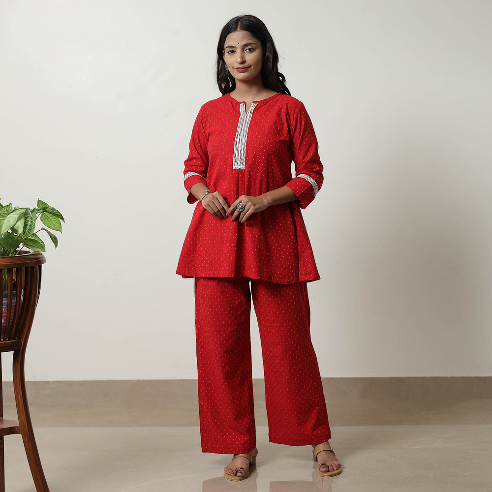 Red - Jacquard Cotton Co-Ord Set 05