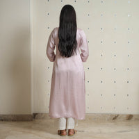 Pink - Plain Modal Silk Straight Kurta with Ajrakh Pintuck Patchwork 01