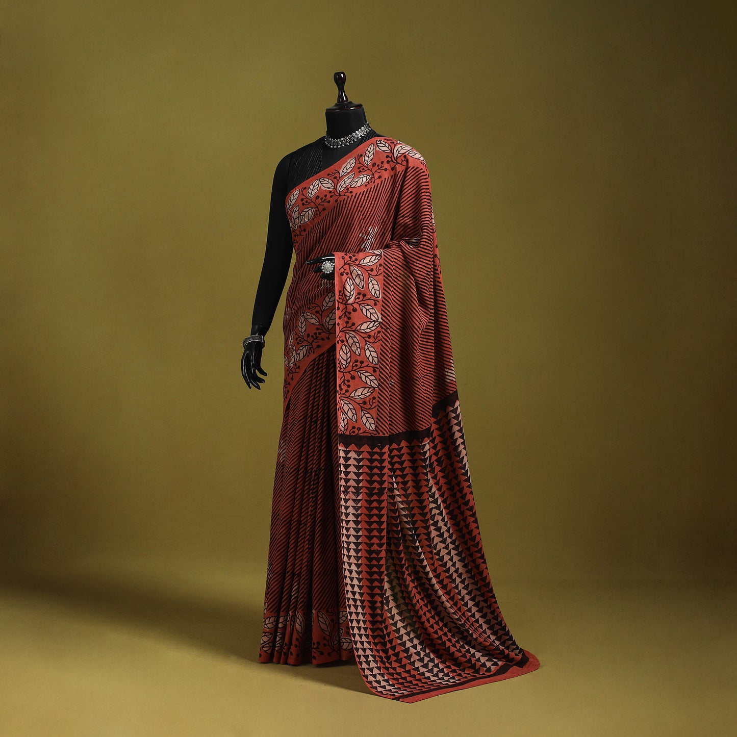 Red - Bindaas Art Natural Dyed Cotton Block Print Saree 01
