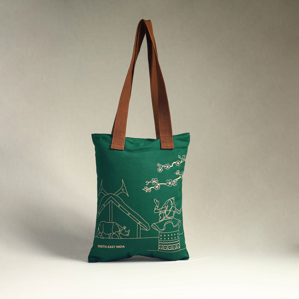 Green - North-East India's Iconic Symbols Cotton Canvas Tote Bag