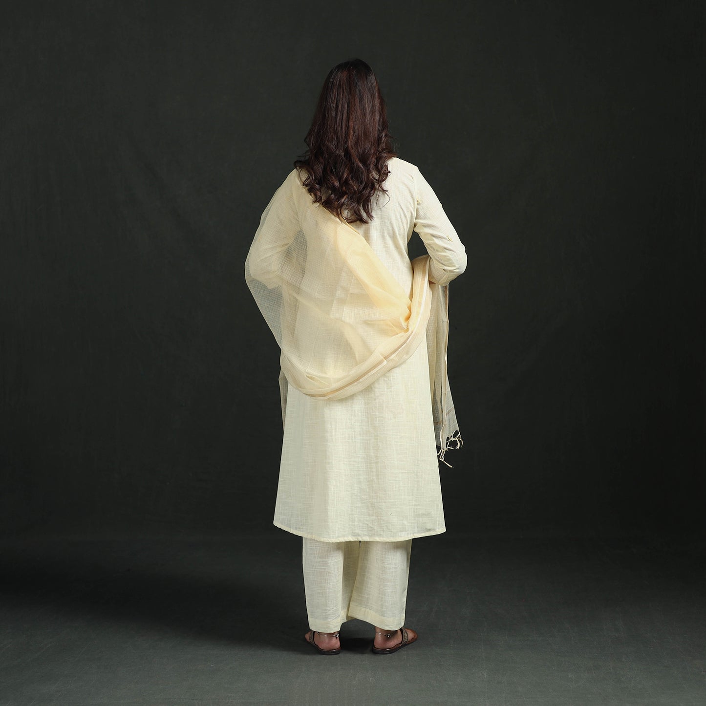 Plain Slub Cotton Hand Embroidered Suit Set with Dupatta for women 12